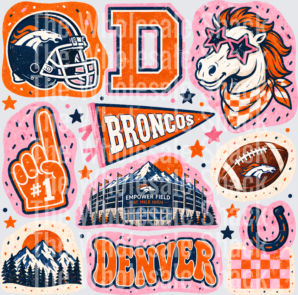 Colorful Broncos DTF Transfers