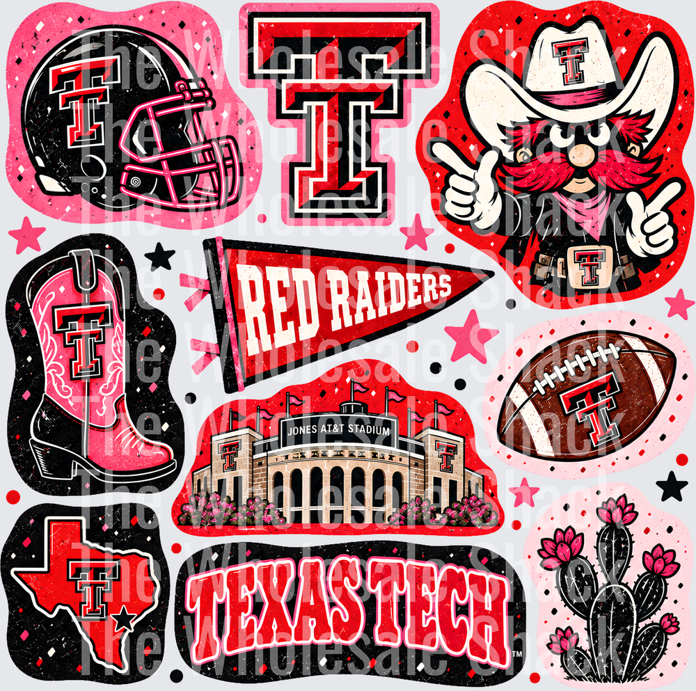 Colorful Red Raiders DTF Transfers