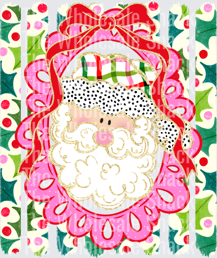 Santa frame with bow Holly stripes DTF Transfers