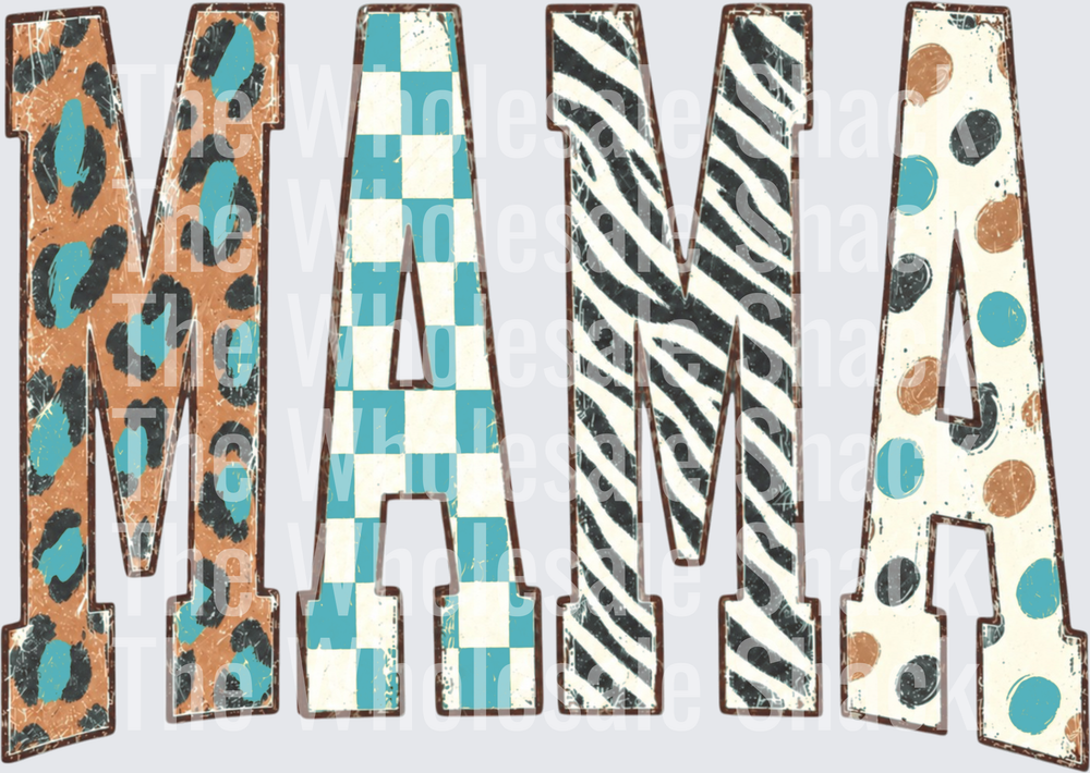 Mama Blue Leopard Checkered DTF Transfers