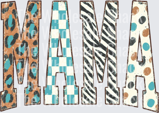 Mama Blue Leopard Checkered DTF Transfers