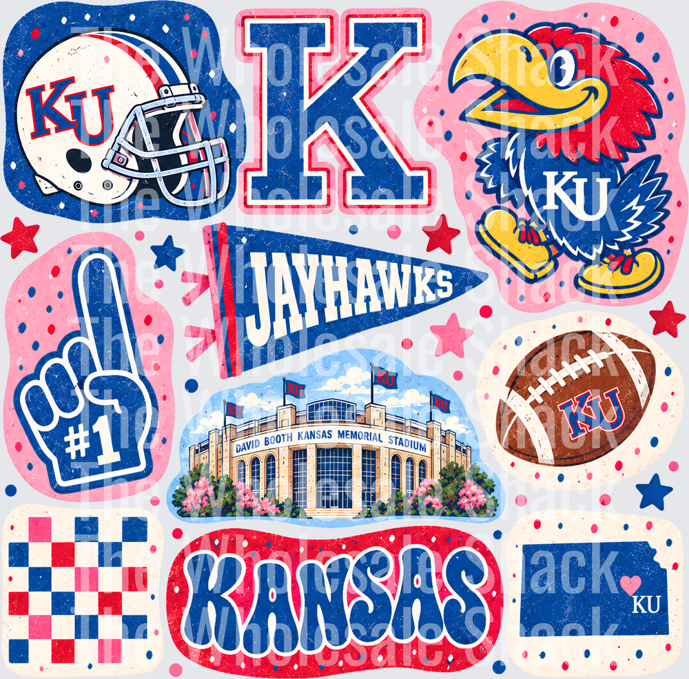 Colorful Jayhawks DTF Transfers