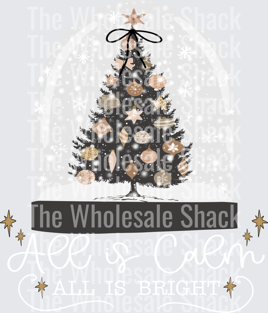 All is calm all is bright Christmas tree snow globe white DTF Transfers