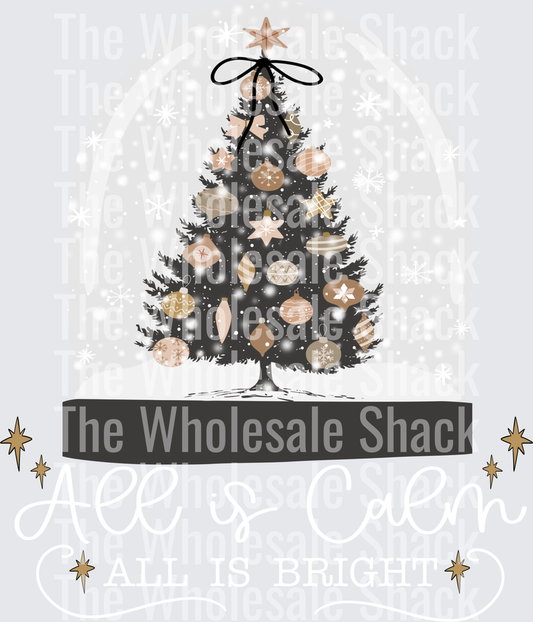 All is calm all is bright Christmas tree snow globe white DTF Transfers