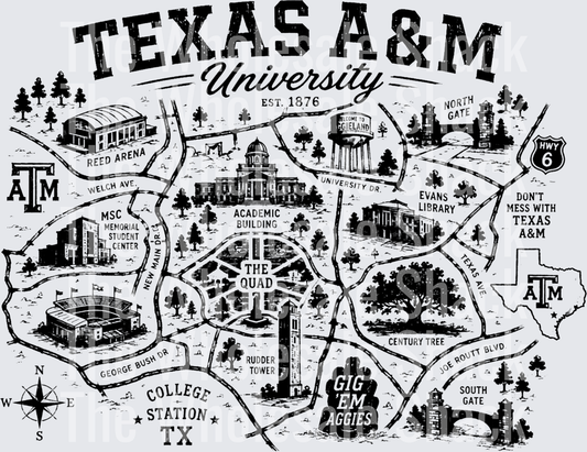 Black and white Texas DTF Transfers