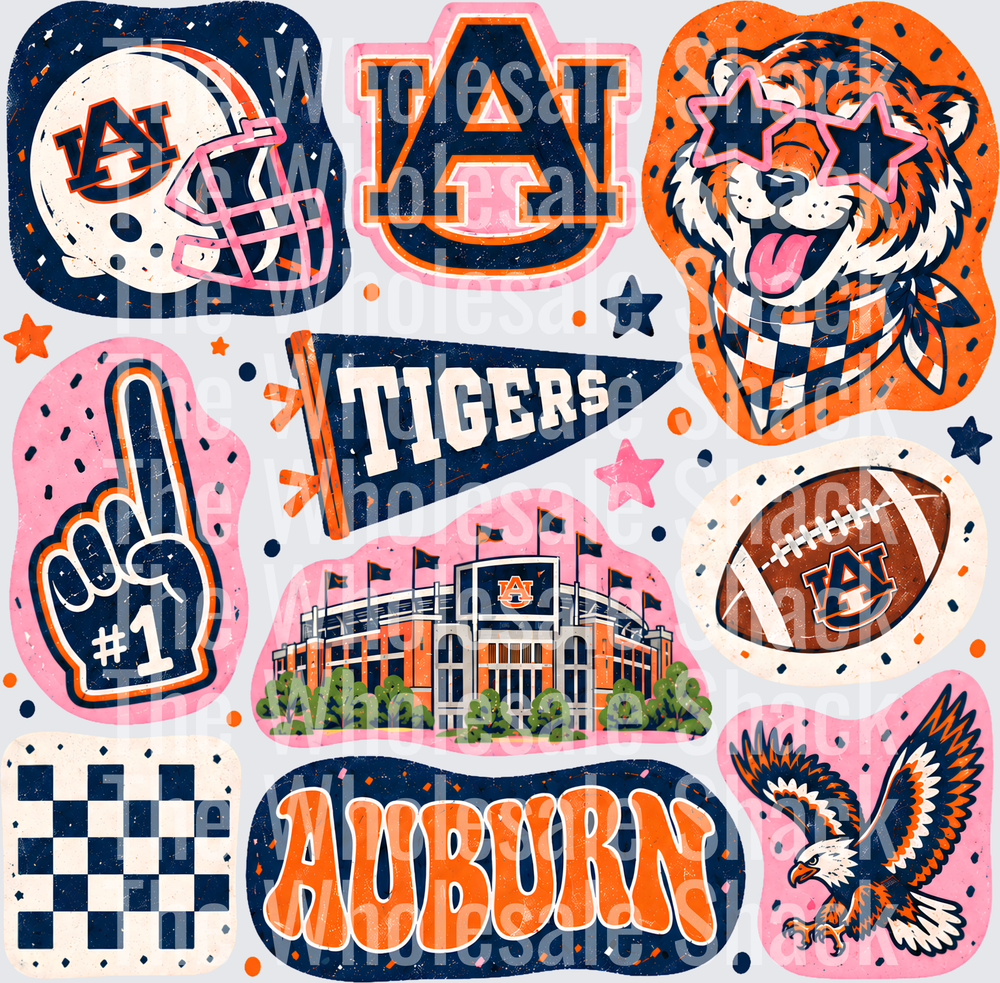 Colorful Aub Tigers DTF Transfers