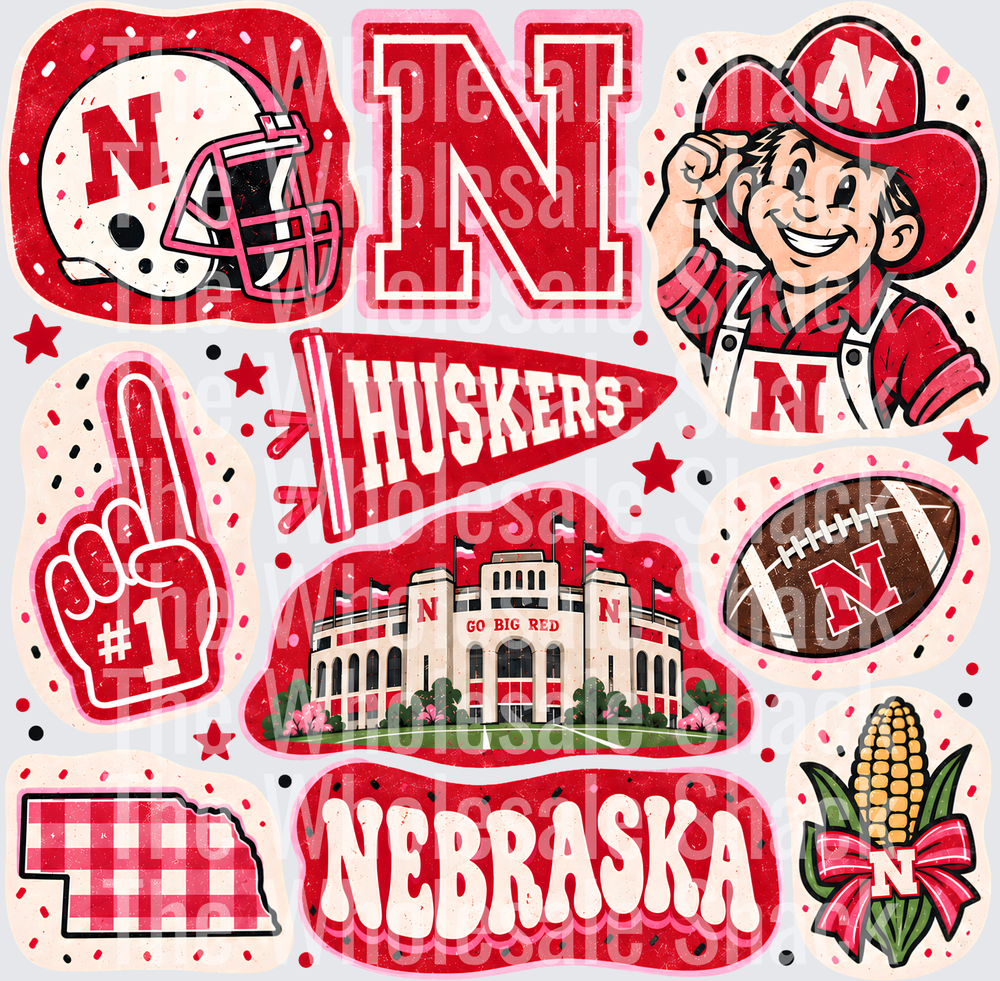 Colorful Huskers DTF Transfers