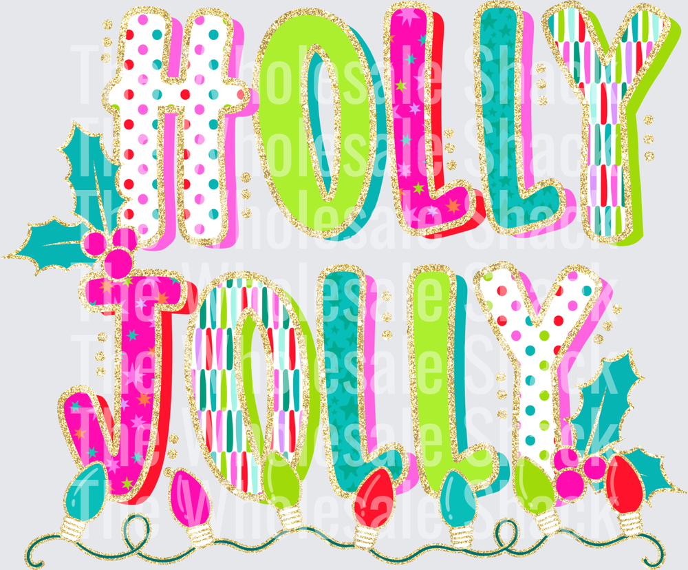 Holly jolly glitter DTF Transfers