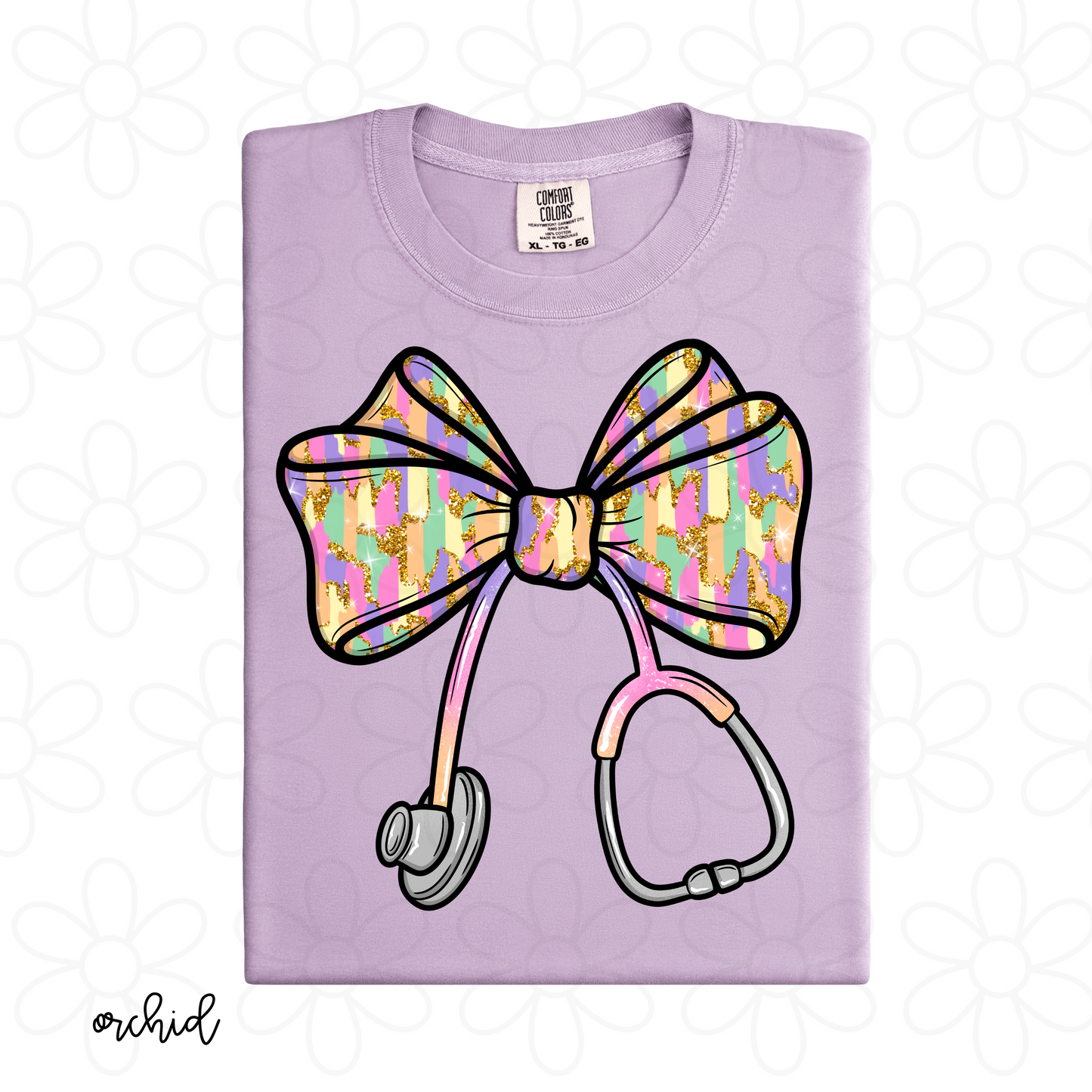 Gold Glitter Brushstroke Stethoscope DTF Transfer