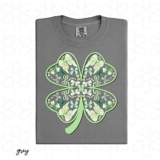 Green Coquette Bow Shamrock Kids Completed Tee