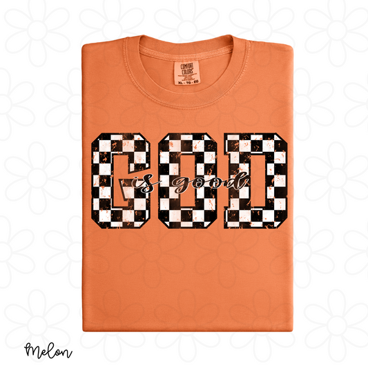 Distressed Checkered God is Good Kids Completed Tee