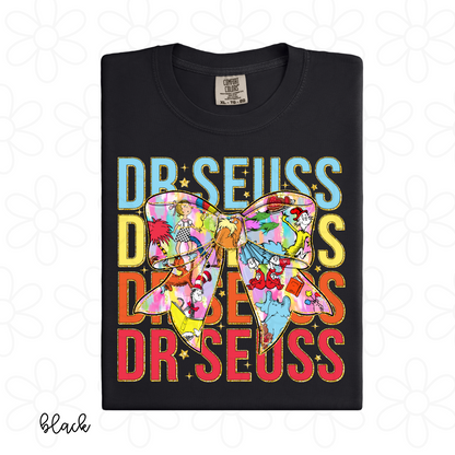 Dr Seuss Gold Glitter Coquette Bow Completed Tee