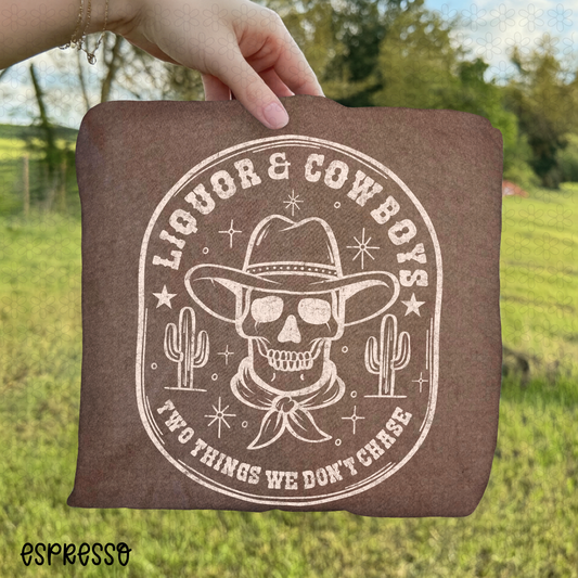 white Liquor & Cowboys Completed Tee